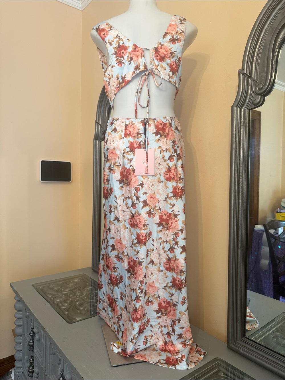 Hello Molly US 6 Light Blue Floral V-Neck Maxi Dress - Picture 7 of 10